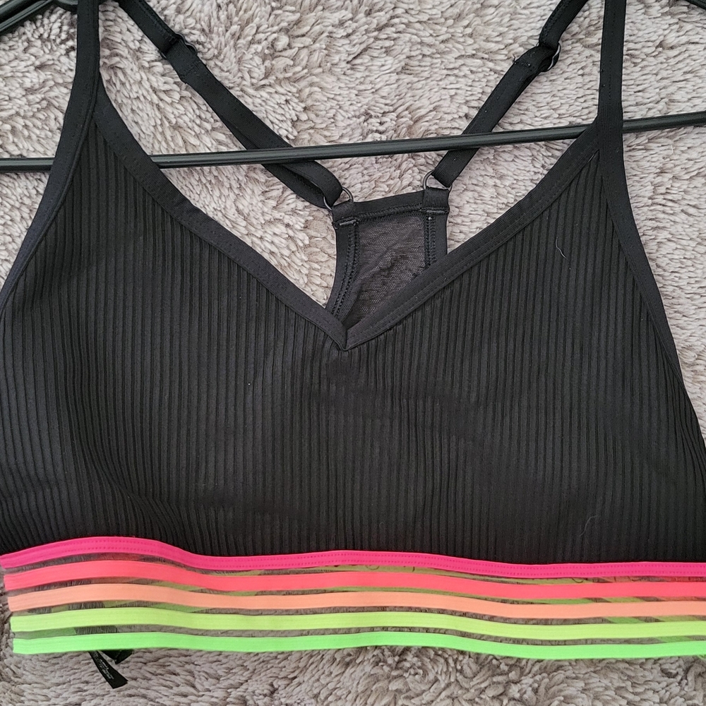 PINK Victoria's Secret Black Sports Bra with Neon Stripes